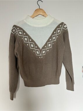 1958 Cabin Creek Taupe and Cream Geometric Yoke Sweater